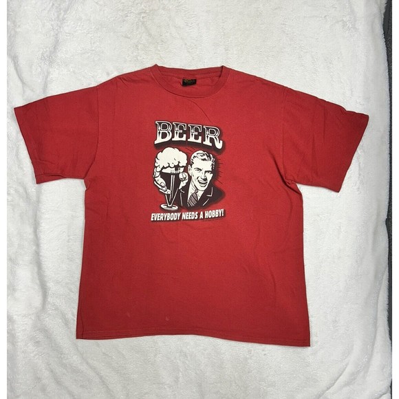 Vintage "Beer Everybody Needs A Hobby" Gag Graphic Single Stitch T-Shirt Size XL - Picture 1 of 9